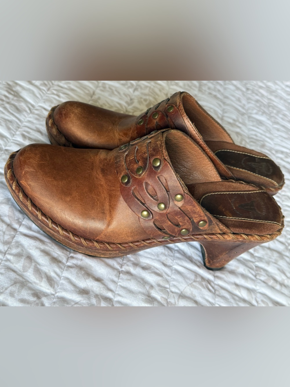 Vintage Distressed Frye Brown Leather Studded Clogs